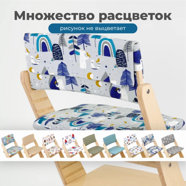 Комплект подушек-чехлов, скандинавия, на спинку и сиденье для растущего стула Rumbik Kit.