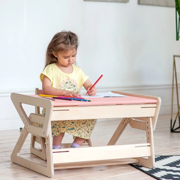 Комплект детской растущей мебели Rumbik Start, розовый / бесцветное масло, от года до 7 лет. Набор детской мебели купить с доставкой по всей России.