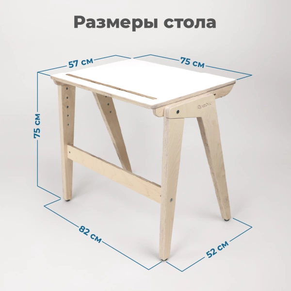 Растущий стол для школьника Rumbik Smart, белая береза, школьная парта с регулировкой высоты и наклона столешницы