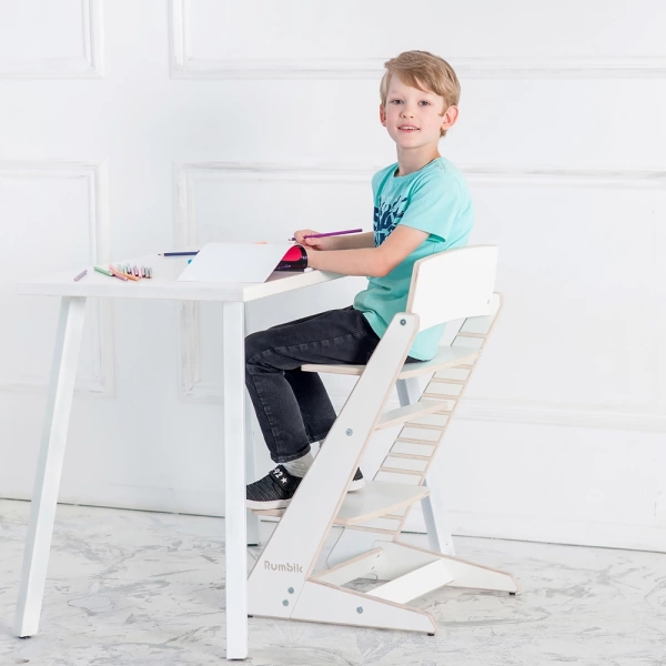 Детский растущий стульчик для кормления Rumbik KIT, белый, регулируемый по высоте для детей, малышей и школьников. Заказать растущий стул для ребенка в интернет-магазине.