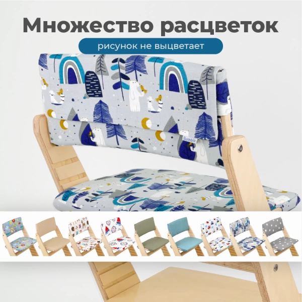 Комплект подушек-чехлов, скандинавия, на спинку и сиденье для растущего стула Rumbik Kit.